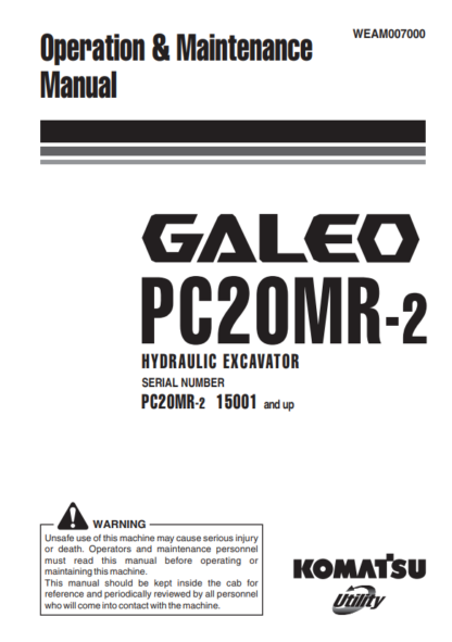 Komatsu Excavator Galeo PC20MR-2 Operation and Maintenance Manual