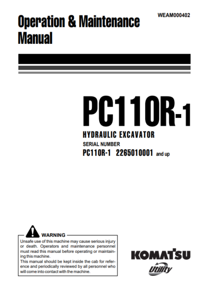 Komatsu Excavator Galeo PC110R-1 Operation and Maintenance Manual