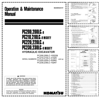 Komatsu PC200 PC210 PC220 PC230 LC-6 MIGHTY Excavator Operator and Maintenance Manual