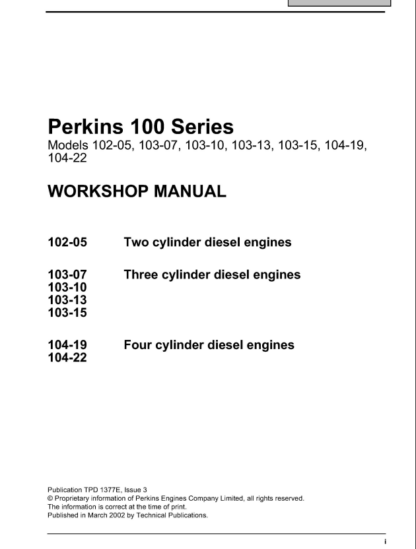 PERKINS Engine 100 series Workshop, Repair, Service Manual
