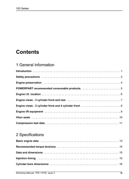 PERKINS Engine 100 series Workshop, Repair, Service Manual - Image 3