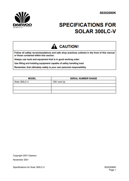 Daewoo Doosan 300LC-V Excavator Service Repair Manual - Image 2