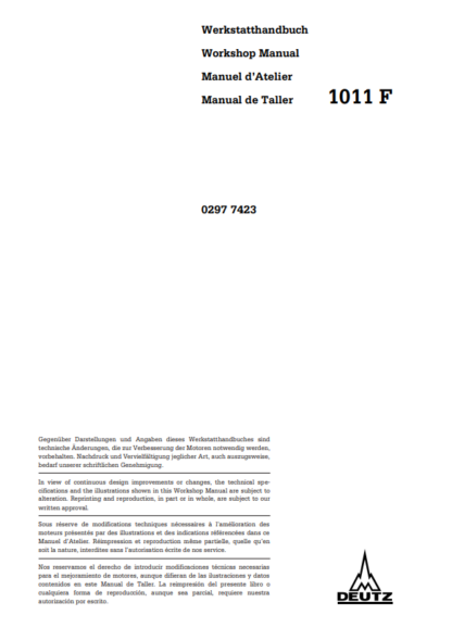 Deutz 1011F Engine Workshop Manual - Image 2