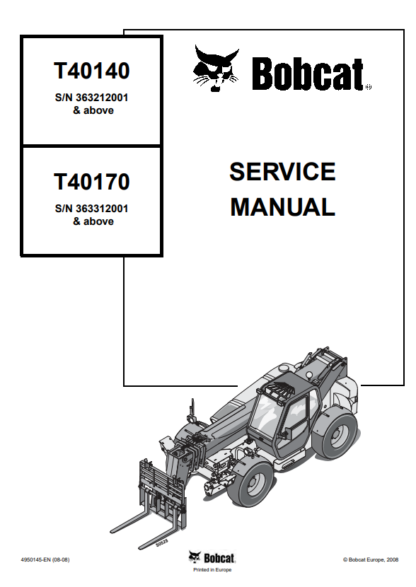 Bobcat T40140 T40170 Telescopic Handler Service Manual
