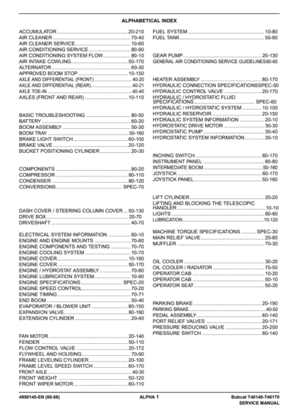 Bobcat T40140 T40170 Telescopic Handler Service Manual - Image 2