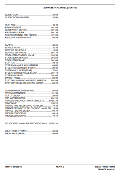 Bobcat T40140 T40170 Telescopic Handler Service Manual - Image 3
