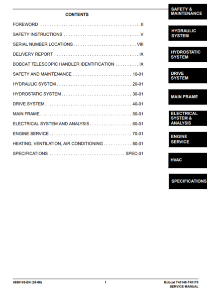 Bobcat T40140 T40170 Telescopic Handler Service Manual - Image 4