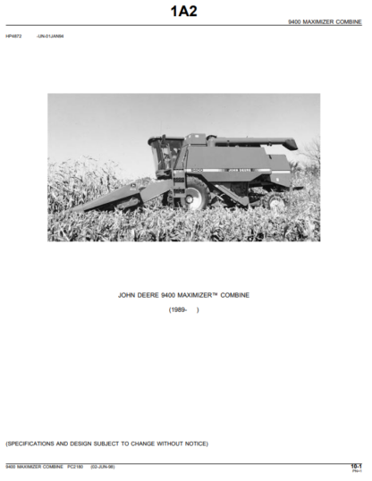 John Deere 9400 Maximizer Combine Harvester Parts Catalog - Image 2