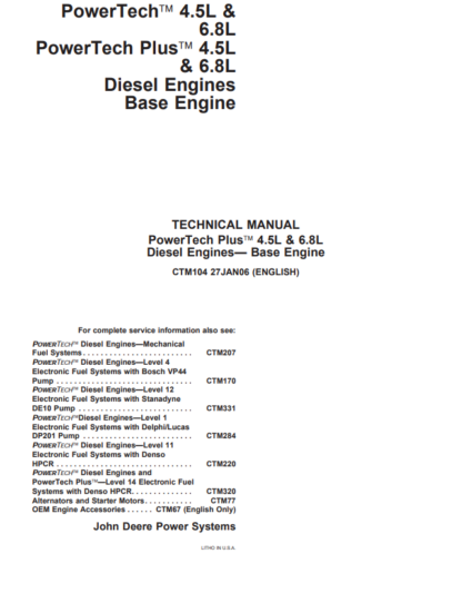 John Deere PowerTech 4.5L 6.8L Technical Repair Manual - Image 2