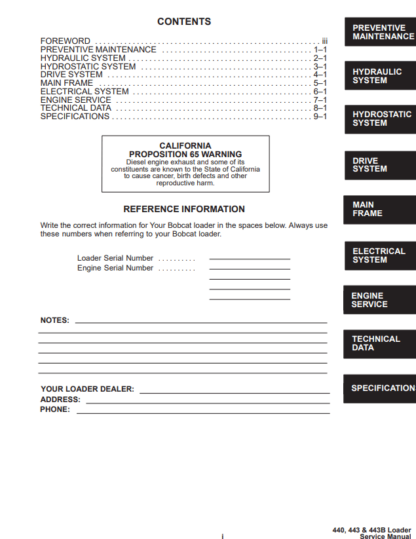 Bobcat 440 443 443B Service Manual - Image 2