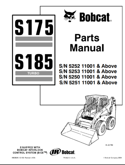 Bobcat S175 S185 Parts Manual