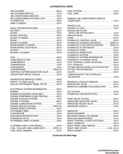 Bobcat Excavator 331 331E 334 Service Manual S/N 234+ - Image 2
