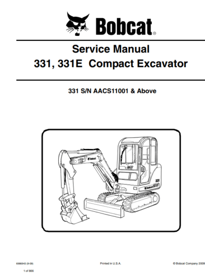 Bobcat Excavator 331 331E Service Manual