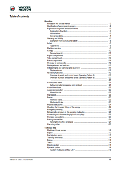 Wacker Neuson Excavator EZ17 Service Manual - Image 2