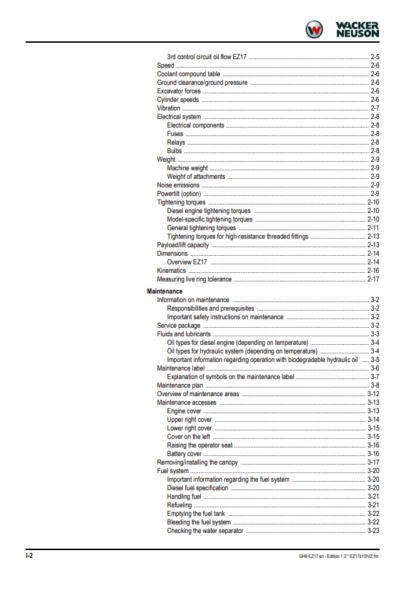 Wacker Neuson Excavator EZ17 Service Manual - Image 3