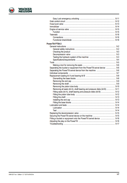 Wacker Neuson Excavator EZ17 Service Manual - Image 8