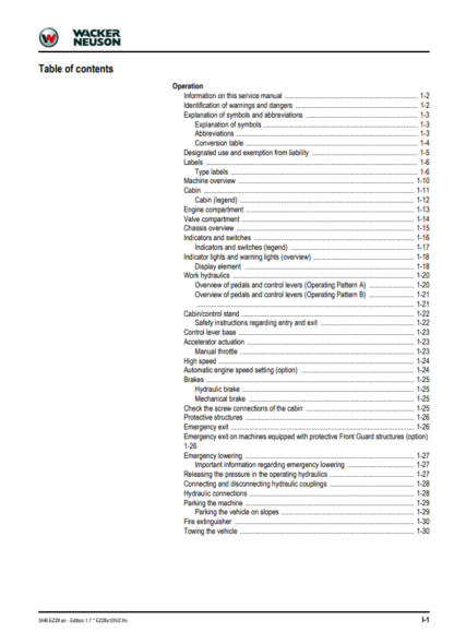 Wacker Neuson Excavator EZ28 Service Manual - Image 2
