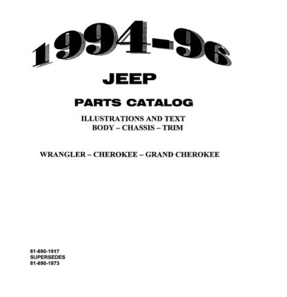 Jeep Wrangler Cherokee Grand Cherokee Parts Catalog 1994-1996