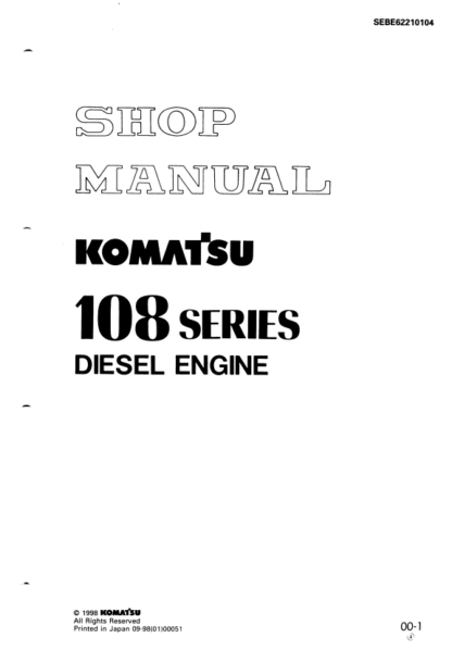 Komatsu 108 Series Diesel Engine Shop Service Manual