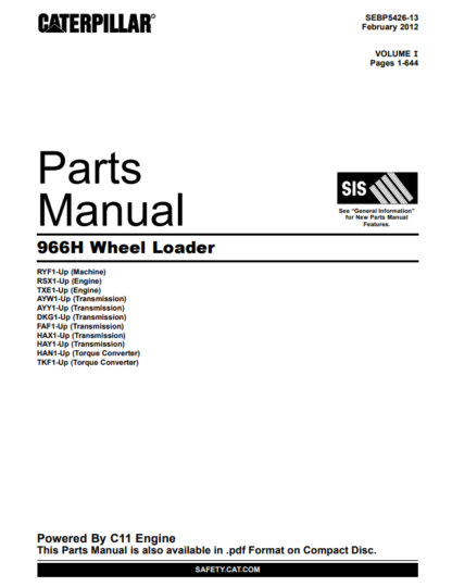 CAT 966H Wheel Loader Parts Manual