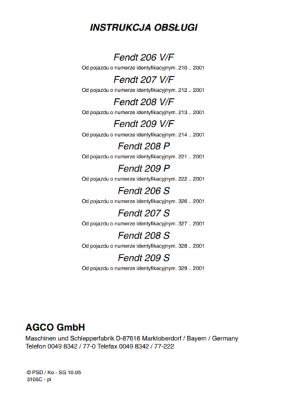 FENDT 206 207 208 209 VPFS Operation and Maintenance Manual PL - Image 2