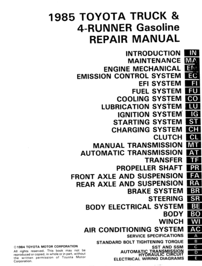 Toyota 4Runner Truck FSM 1985 Repair Service Manual - Image 2