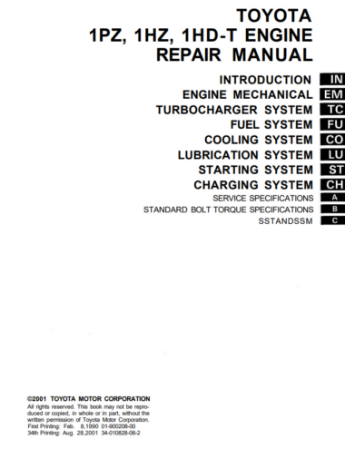Toyota 1PZ 1HZ 1HD-T Engine Repair Manual