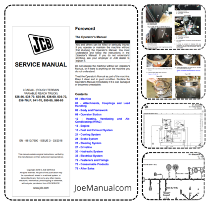 JCB 526-56, 531-70, 535-95, 536-60, 536-70, 536-70LP, 541-70, 550-80, 560-80 Telehandler Service Manual
