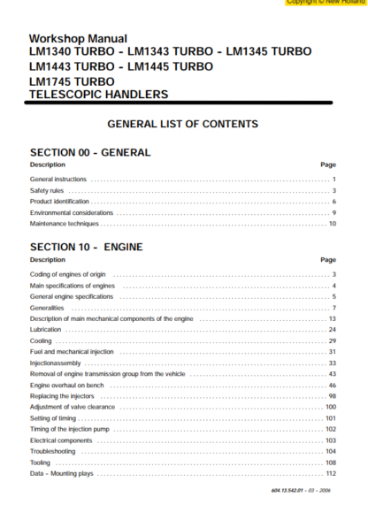 New Holland LM1340 1343 1345 1443 1445 1773 TURBO Workshop Manual - Image 3