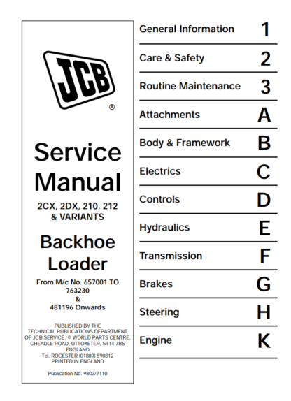 JCB 2CX 2DX 210 212 Backhoe Loader Service Manual - Image 2