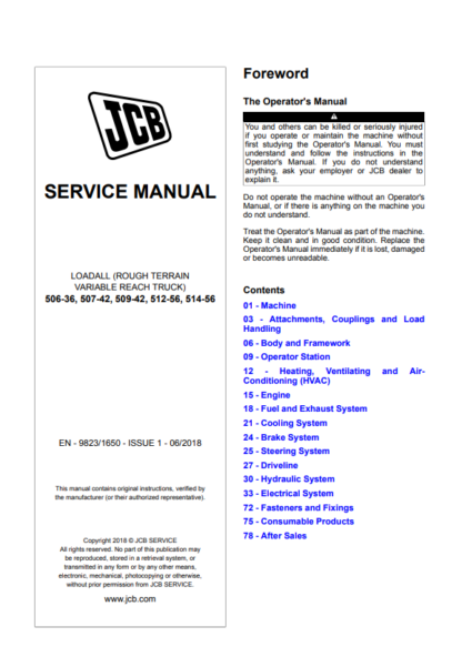 JCB 506-36 507-42 509-42 512-56 514-56 Telehandler Service Manual - Image 2