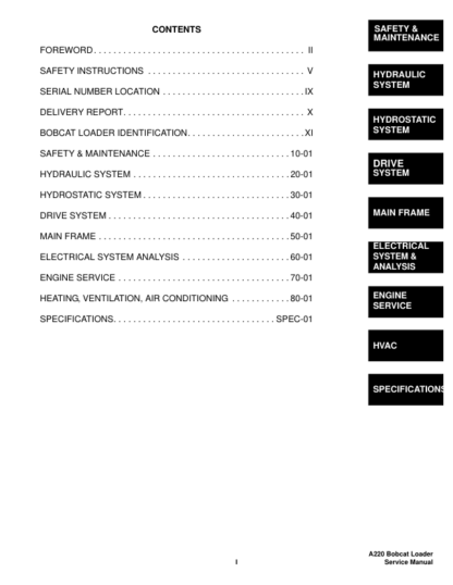 Bobcat A220 Turbo HF Skidsteer Service Manual - Image 3