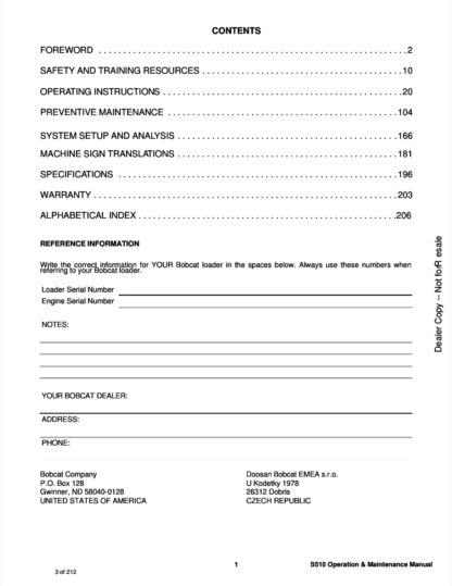 Bobcat S510 Skisteer Operation and Maintenance Manual - Image 2