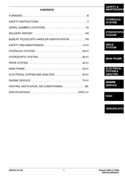 Bobcat T2556 T2566 Telehandler Service Manual - Image 2