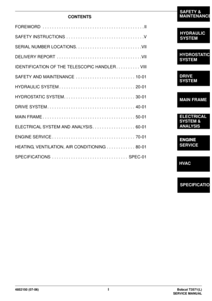 Bobcat T3571 Telehandler Service Manual - Image 3