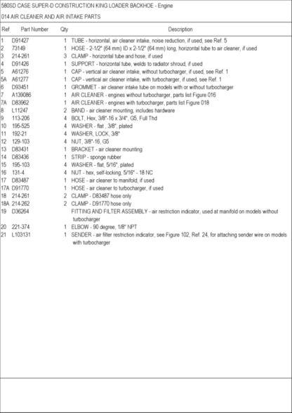 CASE 580 Super D Backhoe Parts Catalog - Image 6