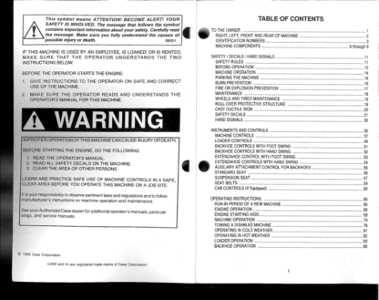 CASE 580 Super L Backhoe Operators Manual - Image 4