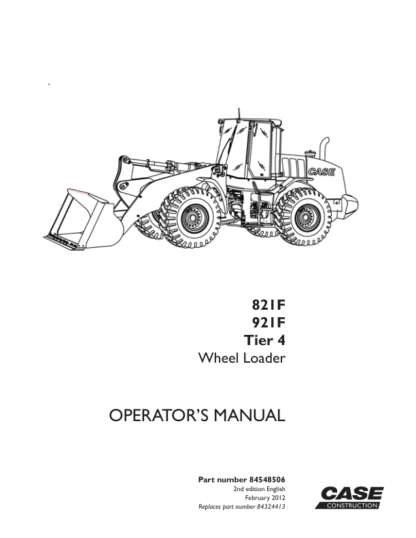 CASE 821F 921F Tier 4 Wheel Loader Operators Manual - Image 16