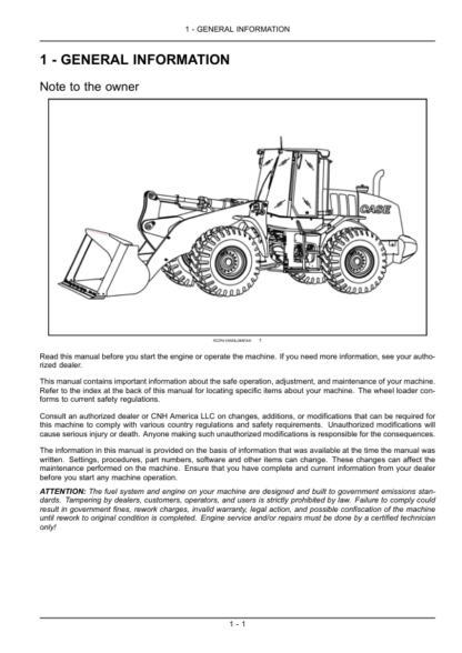 CASE 821F 921F Tier 4 Wheel Loader Operators Manual - Image 7