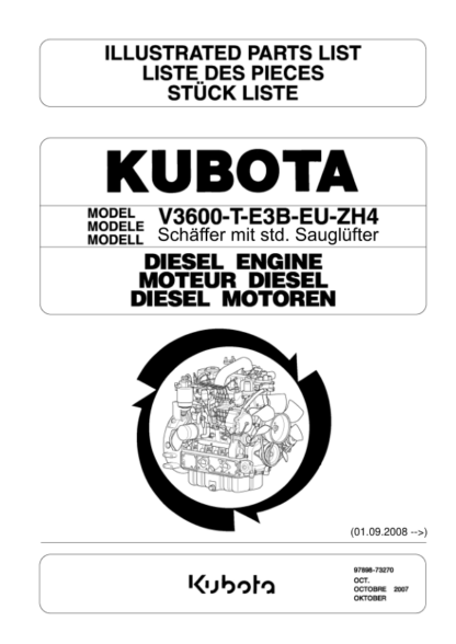 Kubota V3600-T-E3B-EU-ZH4 Diesel Engine Parts Manual - Image 2