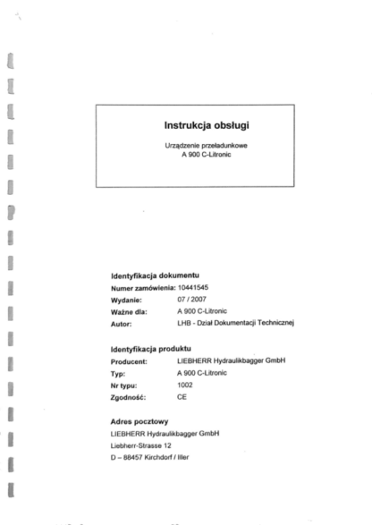 Liebherr A900 C Litronic Instrukcja obsługi i konserwacji - Image 2