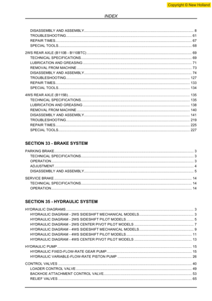 New Holland B90B B100B B110B B115B Backhoe Service Manual - Image 8