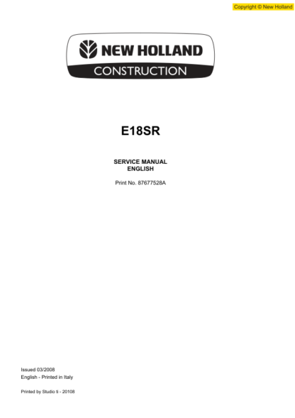 New Holland E18SR Excavator Service Manual - Image 3