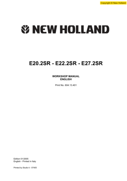 New Holland E20.2SR E22.2SR E27.2SR Excavator Workshop Manual - Image 2