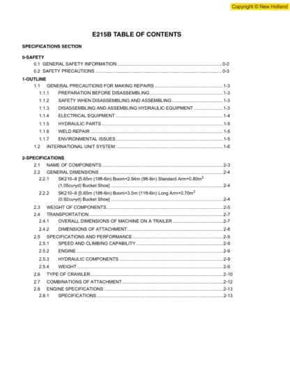 New Holland E215B Excavator Service Manual - Image 6