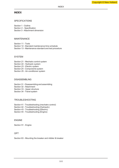 New Holland E235SR Excavator Workshop Manual - Image 3