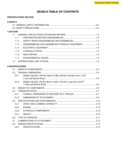 New Holland E265B Excavator Service Manual - Image 6