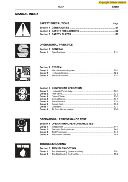 New Holland E485B Excavator Service Manual - Image 4