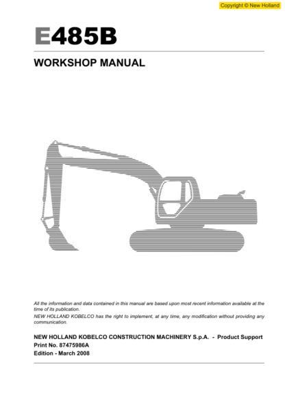 New Holland E485B Excavator Service Manual - Image 2