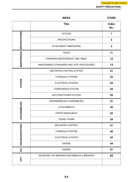 New Holland E70SR Excavator Workshop Manual - Image 3